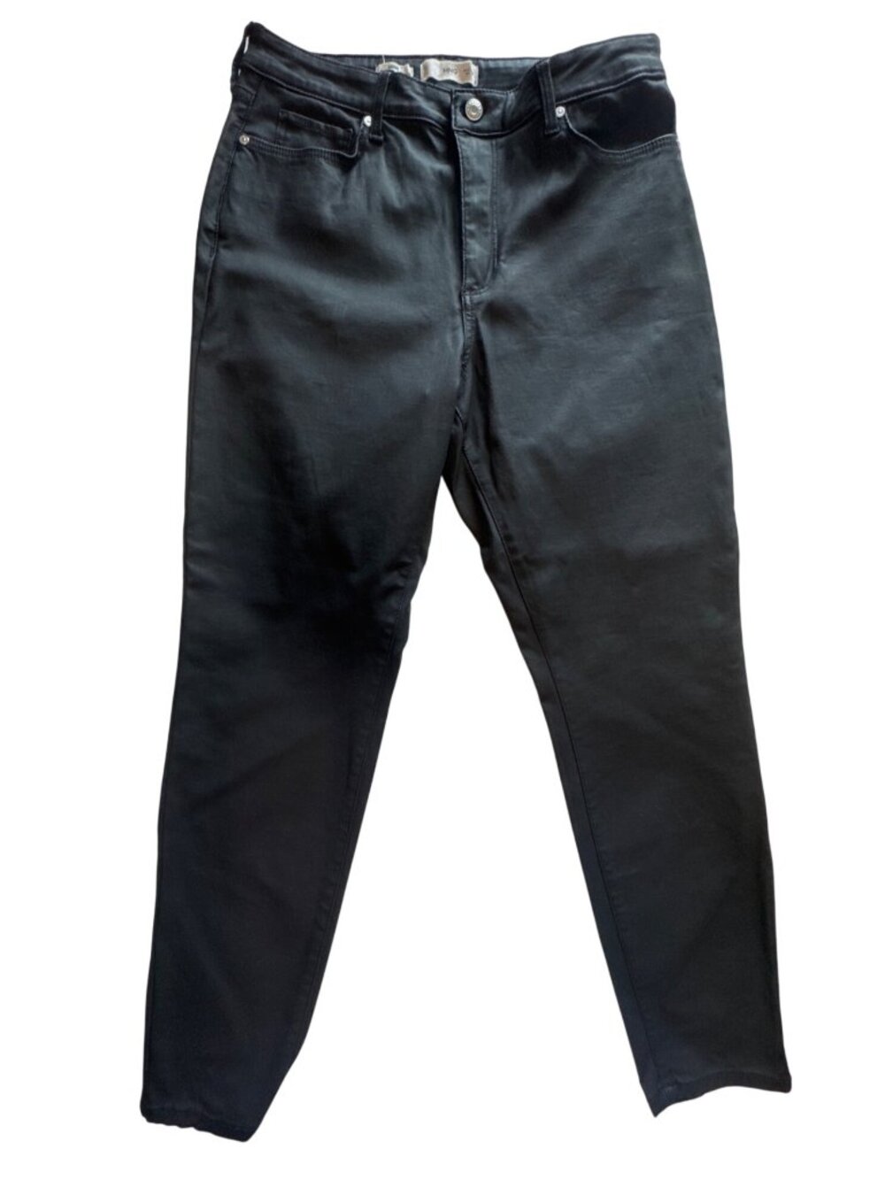 MNG Mango Faux Leather Coated Skinny Pants Size 14 Black High Rise Rocker Chic